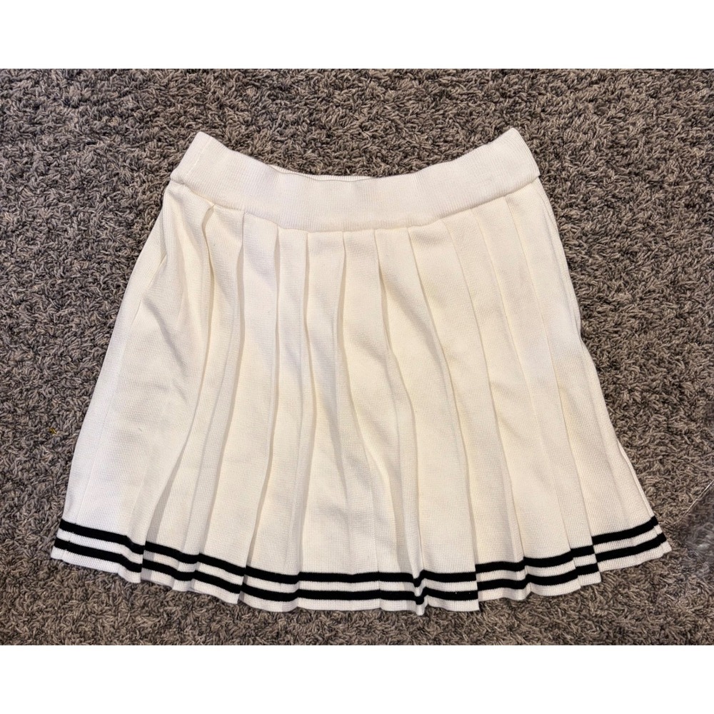 Love SOHO White Pleated Knit Mini Skirt Varsity Stripe Preppy Tennis JT4917-SET